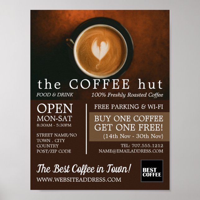 Fresh Coffee, Barista, Café, Coffeehouse Advert Poster (Front)
