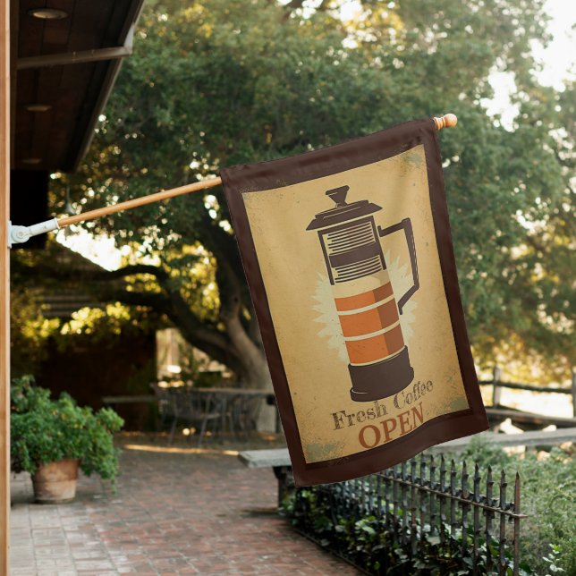 Fresh Coffee Open Vintage 2 Personalized House Flag (In SItu)