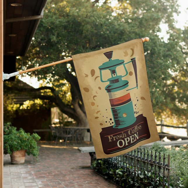 Fresh Coffee Open Vintage Personalized House Flag (In SItu)