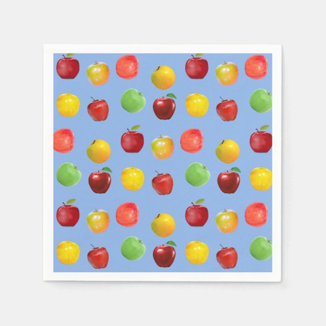 Fresh Colorful Apples on Sky Blue Napkins (Front)