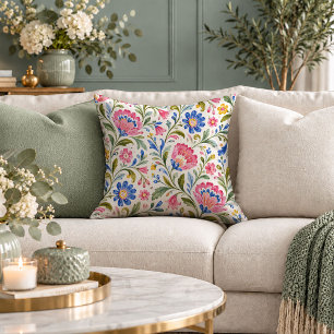 Fresh Colorful Floral Folk Accent Pillow Style