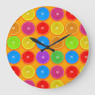 Fresh Colorful Orange Slices Large Clock