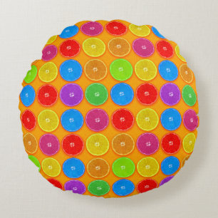 Fresh Colorful Orange Slices Round Pillow