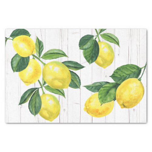 Fresh country lemons watercolor rustic white wood tissue paper