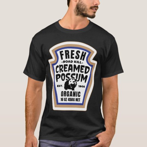 Fresh Creamed Possum Funny Halloween Food Label Co T_Shirt