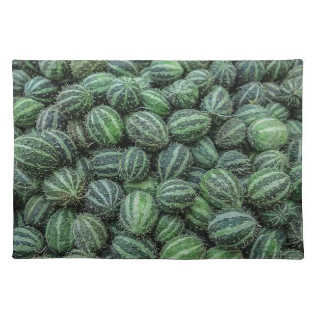 Fresh Cucamelon Green Striped Mexican Fruit Cloth Placemat (Front)