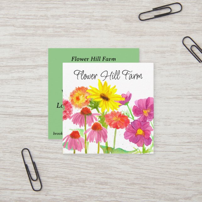 Fresh Cut Flower Farm Bouquet  Square Business Card (Front/Back In Situ)