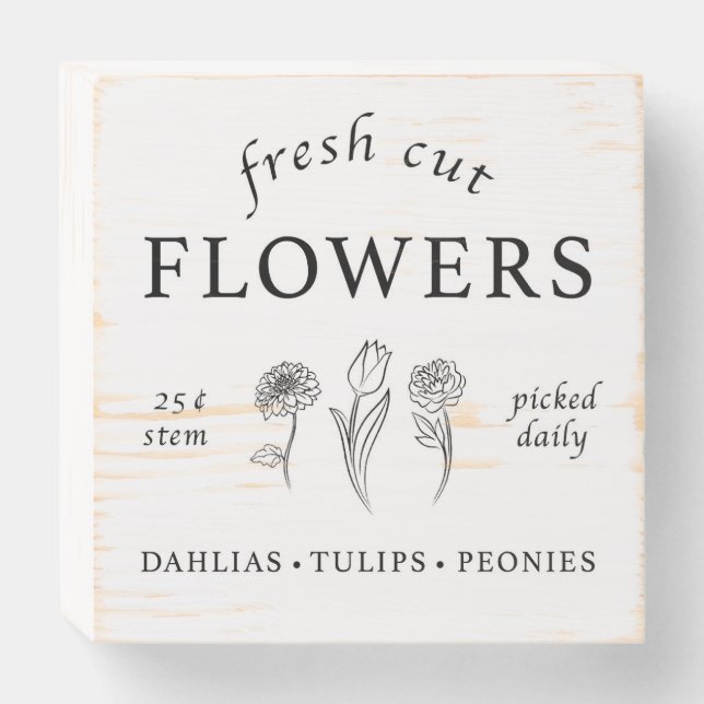Fresh Cut Flowers Wooden Box Sign (Front Horizontal)
