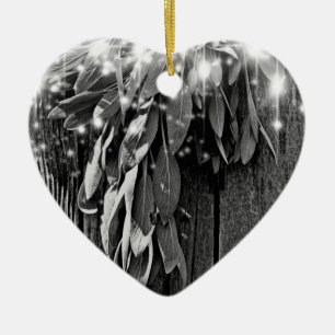 Fresh-cut Sage Barn-wood Grayscale Twinkle Lights Ceramic Ornament