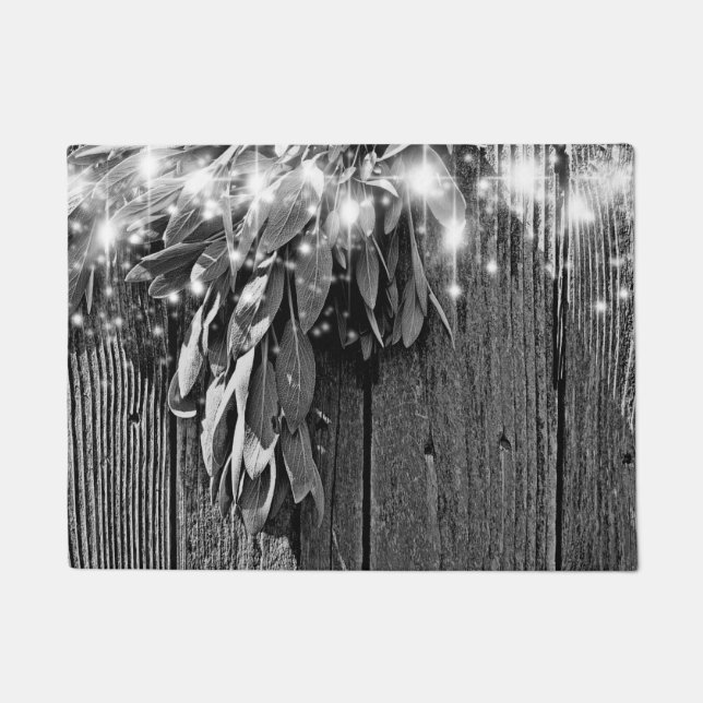 Fresh-cut Sage Barn-wood Grayscale Twinkle Lights Doormat (Front)