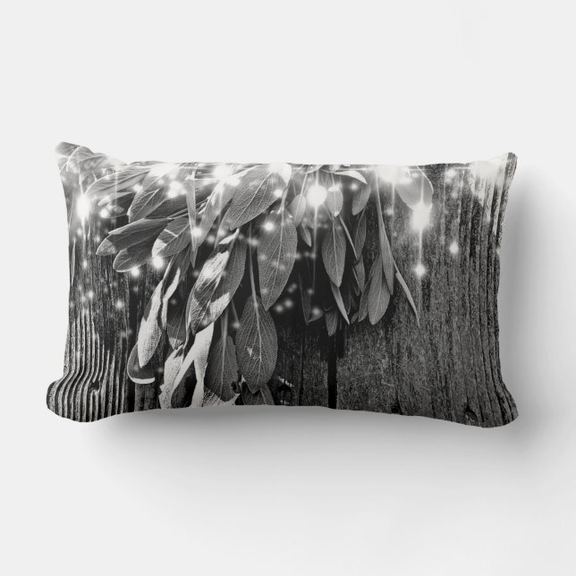 Fresh-cut Sage Barn-wood Grayscale Twinkle Lights Lumbar Pillow (Front)