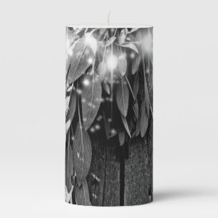 Fresh-cut Sage Barn-wood Grayscale Twinkle Lights Pillar Candle