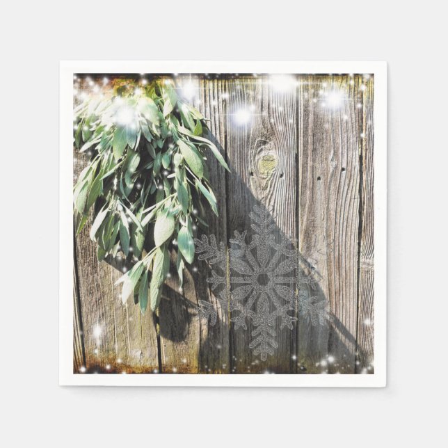 Fresh-cut Sage Barn-wood Snowflake Twinkle Lights Napkins (Front)