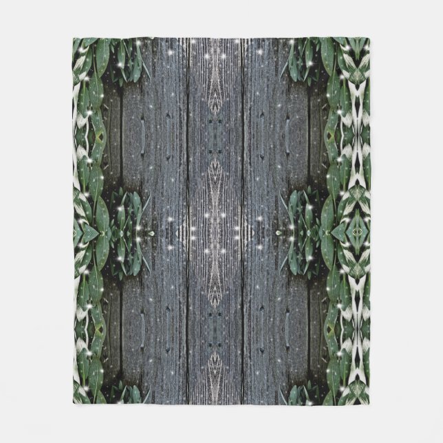 Fresh-cut Sage Barn-wood Twinkle Lights Fleece Blanket (Front)