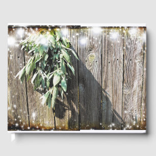 Fresh-cut Sage Barn-wood Twinkle Lights Guest Book