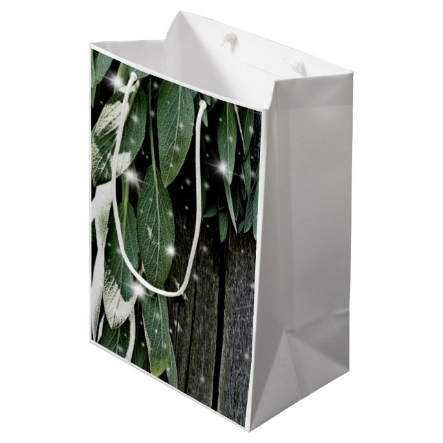 Fresh-cut Sage Barn-wood Twinkle Lights Medium Gift Bag (Front Angled)