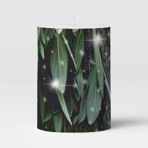 Fresh-cut Sage Barn-wood Twinkle Lights Pillar Candle