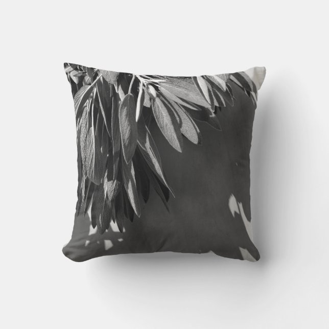 Fresh-cut Sage Grayscale Throw Pillow (Front)