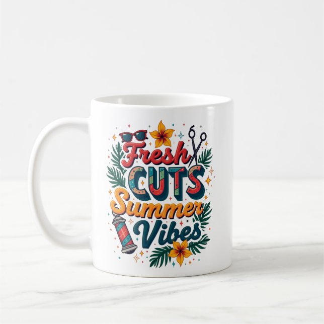 Fresh Cuts Summer Vibe Personalized Barber Shop Coffee Mug (Left)