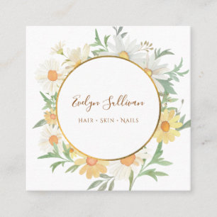 Fresh daisies and gold circle business card