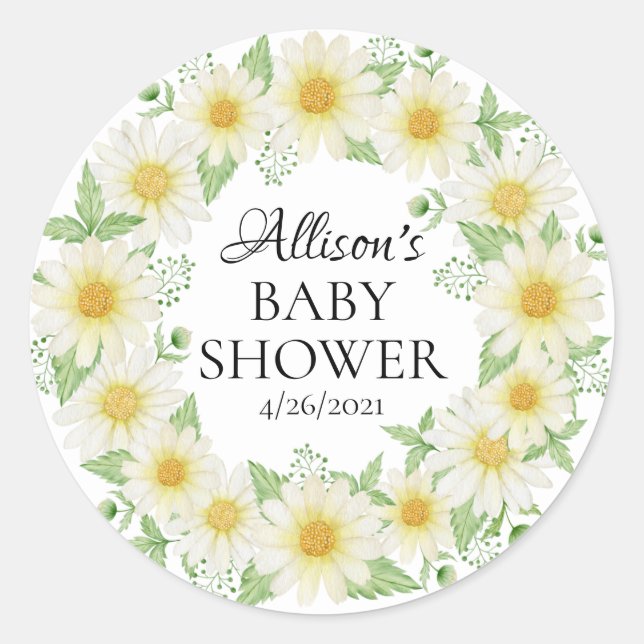 Fresh Daisy Baby Shower Favor Classic Round Sticker (Front)