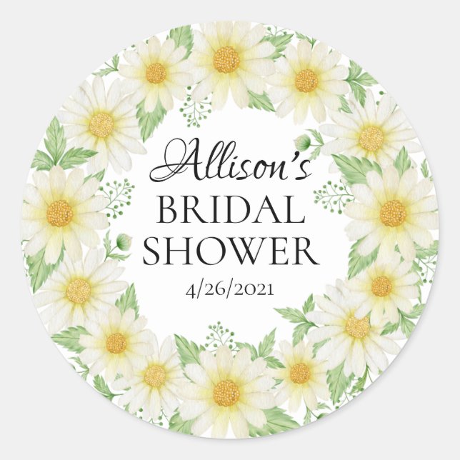 Fresh Daisy Bridal Shower Favor Classic Round Sticker (Front)