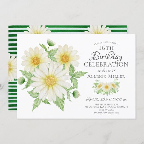 Fresh Daisy Floral 16th Birthday  Invitation