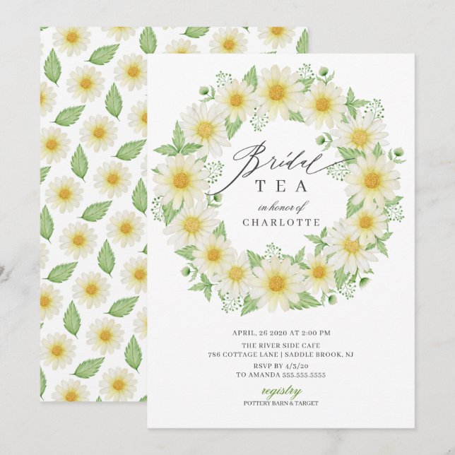 Fresh Daisy Floral Bridal Shower Tea Invitation (Front/Back)