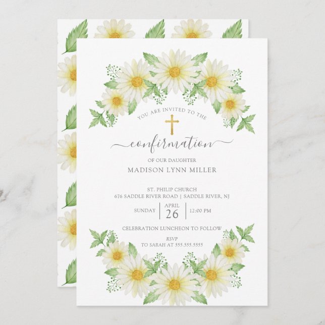 Fresh Daisy Floral Confirmation Invitation (Front/Back)