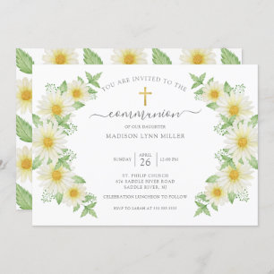 Fresh Daisy Floral First Communion Invitation