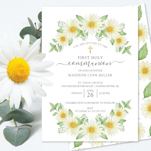 Fresh Daisy Floral First Communion Invitation