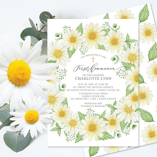 Fresh Daisy Floral First Communion Invitation