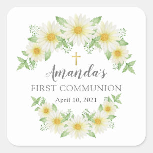 Fresh Daisy Floral First Communion Sticker