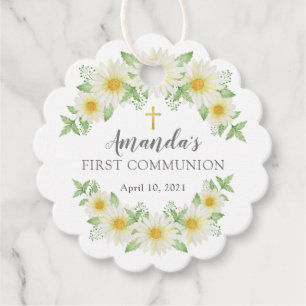 Fresh Daisy Floral First Holy Communion Favor Tags