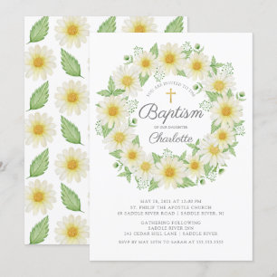 Fresh Daisy Floral Girls Baptism Invitation