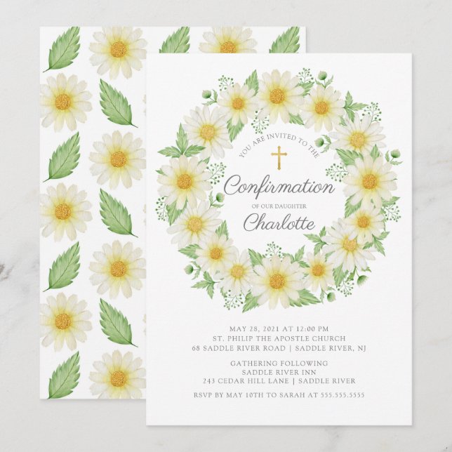 Fresh Daisy Floral Girls Confirmation Invitation (Front/Back)