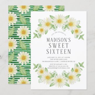 Fresh Daisy Floral Sweet Sixteen Party Invitation