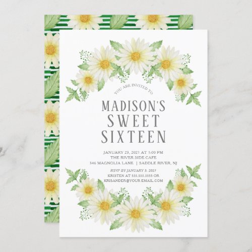 Fresh Daisy Floral Sweet Sixteen Party Invitation