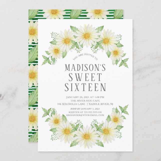 Fresh Daisy Floral Sweet Sixteen Party Invitation (Front/Back)