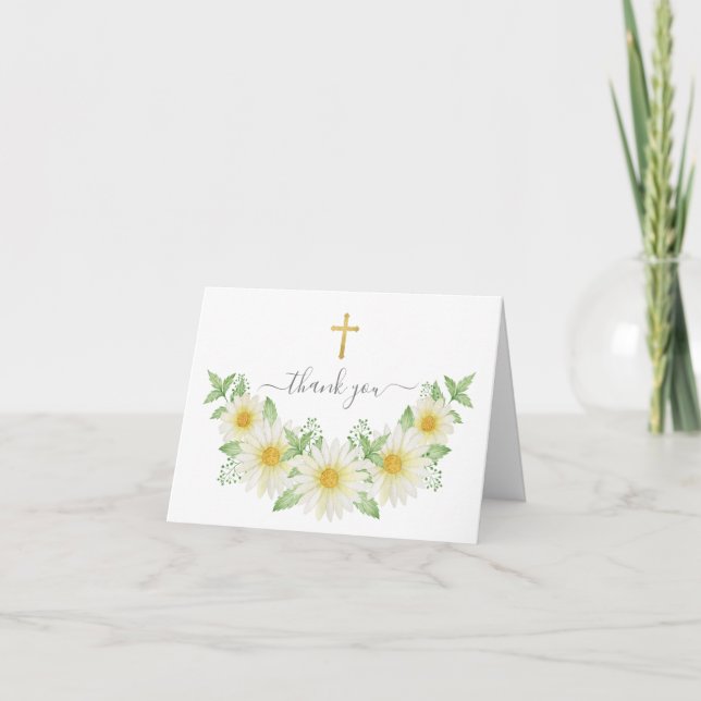 Fresh Daisy Gold Cross Thank You Note Card (Front)
