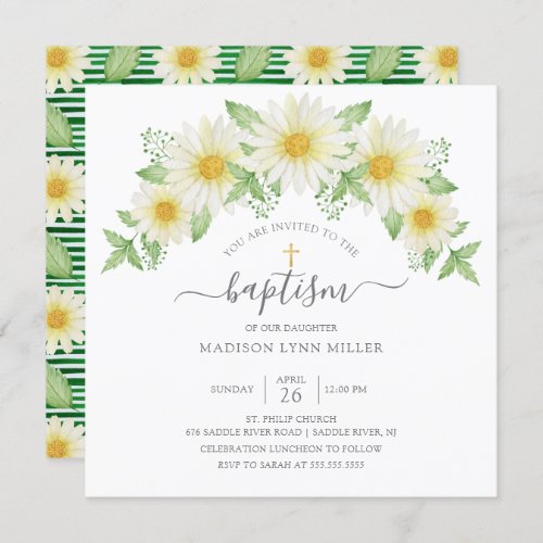 Fresh Daisy Rose Floral Baptism Invitation