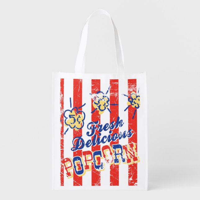 Fresh Delicious Popcorn Retro Grocery Bag (Front)