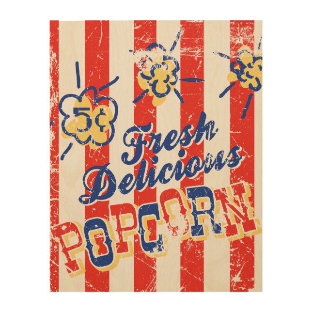 Fresh Delicious Popcorn Retro Wood Sign 11x14 (Front)