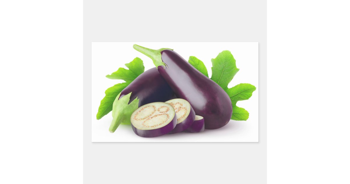 Fresh eggplants with leaves rectangular sticker Zazzle