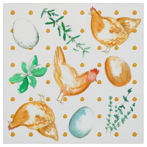 Fresh Eggs Chickens Herbs Kitchen Polka Dot Fabric