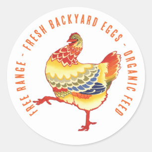 Fresh Eggs! Colorful Retro Barnyard Farm Chicken Classic Round Sticker