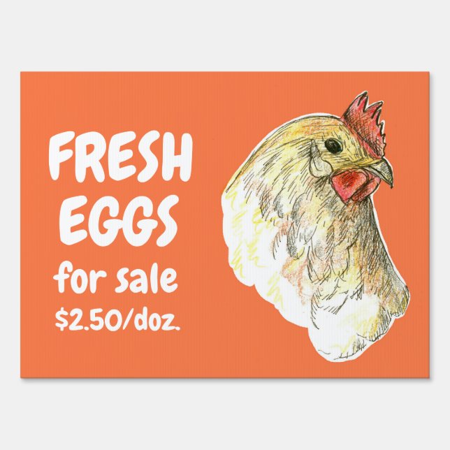 Fresh Eggs For Sale Chicken Hen Orange Sign (Front)