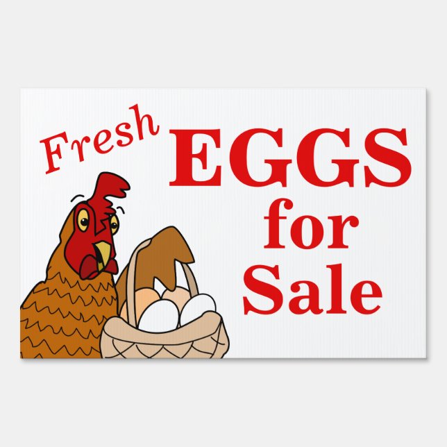 Fresh Eggs for Sale Yard Sign Cartoon Laying Hen (Front)
