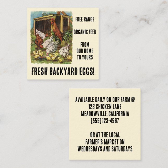 Fresh Eggs from our Backyard Chickens for Sale! Square Business Card (Front/Back)