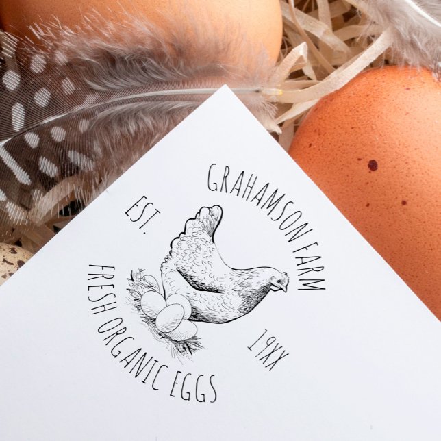 Fresh Eggs | Rustic Hand-drawn Hen Farm Rubber Stamp (Creator Uploaded)